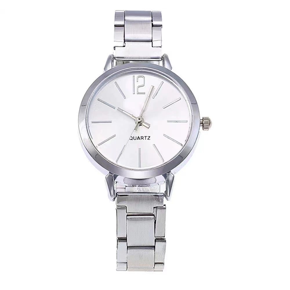 Women’s Quartz Watch With Alloy Strap And Single Folding Buckle, Featuring Ordinary Glass Mirror And Pointer+Number Display