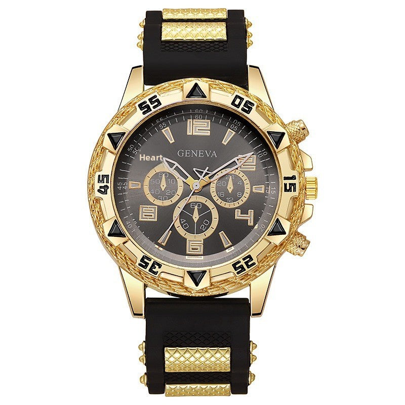 Men's Quartz Watch With Silica Gel Strap And Buckle, Featuring Tempered Glass Mirror And Pointer Display