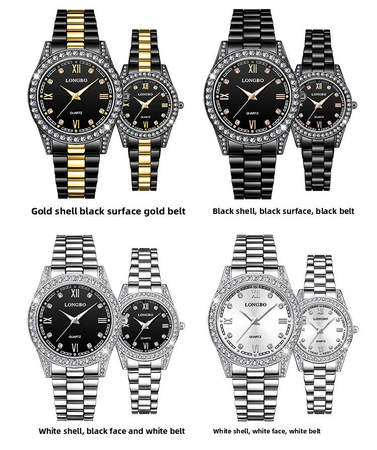 Quartz Watch Unisex With Stainless Steel Strap, Single Folding Buckle, Tempered Glass, Pointer Display, Round Dial