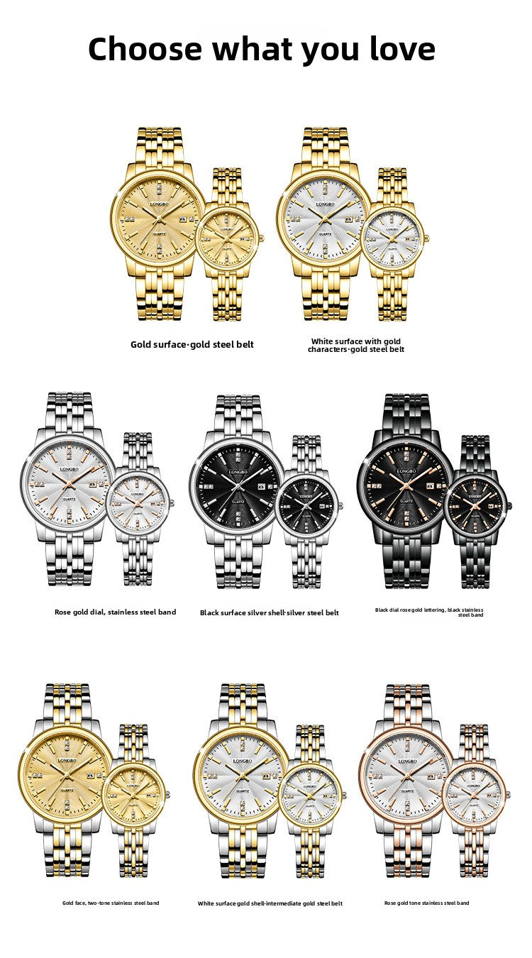 Unisex Quartz Watch With Stainless Steel Strap And Single Folding Buckle, Featuring Tempered Glass Mirror And Pointer Display