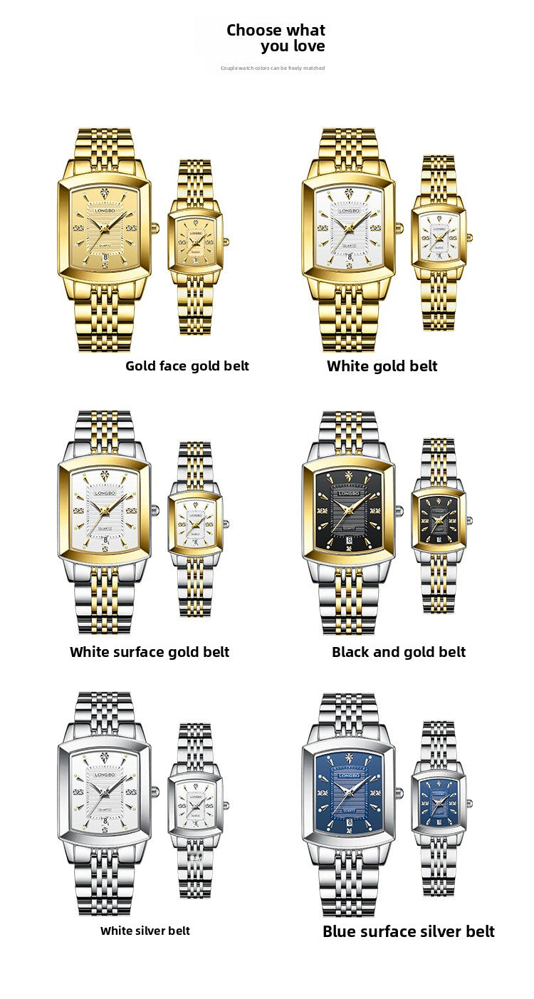 Quartz Watch Unisex With Stainless Steel Strap, Butterfly Double Snap Buckle, Tempered Glass Mirror, Pointer Display