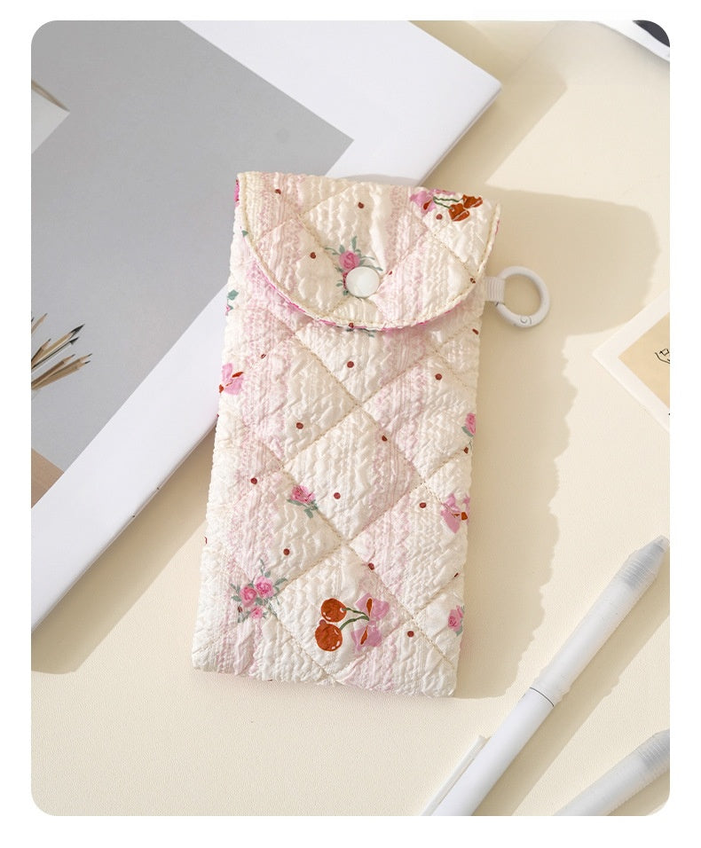 Floral Cloth Eyeglasses Case In Rose Red, Stylish And Durable Eyewear Accessory