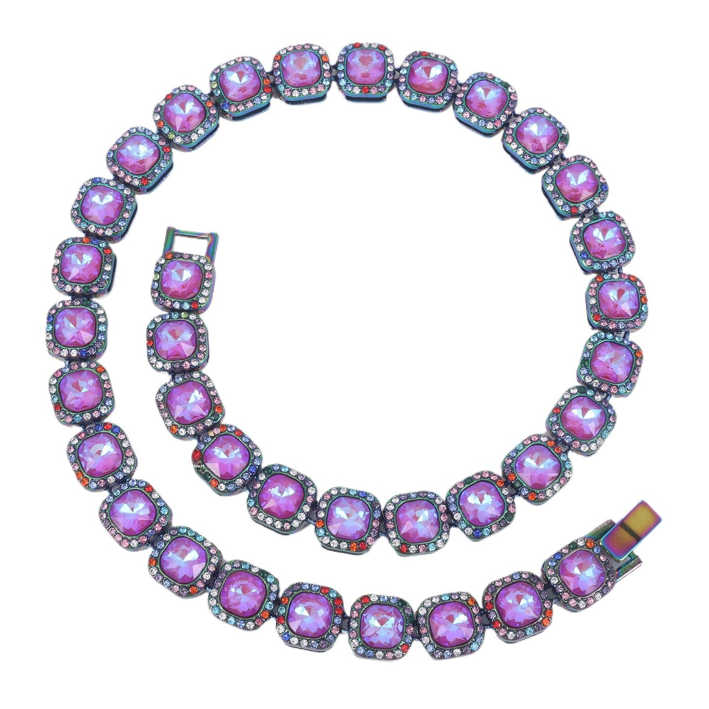 For Unisex Hip-Hop Golden Cuban Link Chain Curb Chain Made Of Zinc Alloy With Glass Inlay
