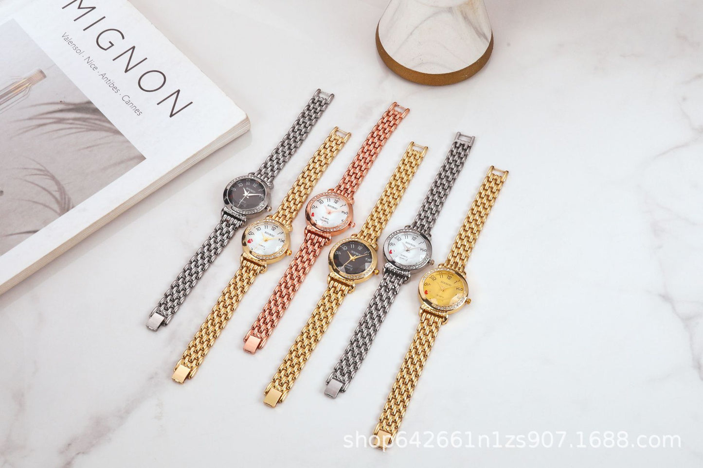 Women's Quartz Watch With Stainless Steel Strap And Buckle, Featuring Tempered Glass Mirror And Pointer Display