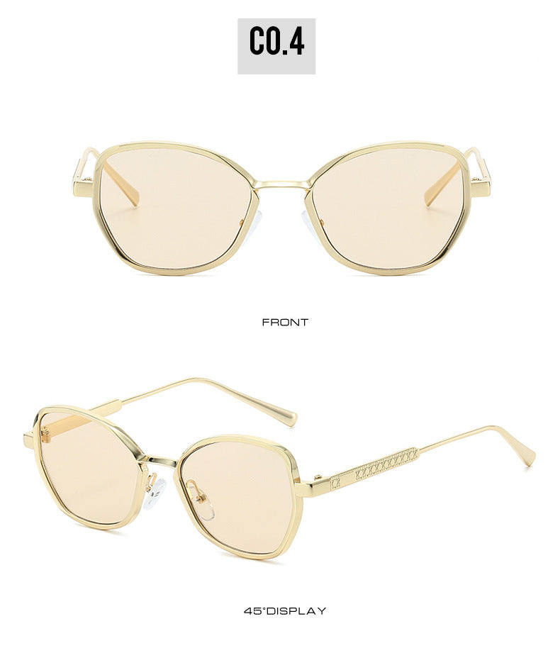 Unisex Polygons Full Frame Sunglasses With Ac Lens Material In Golden, Perfect For Spring Season