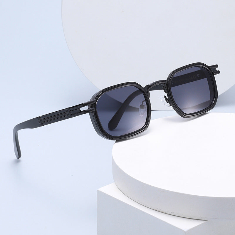 Unisex Full Frame Polygons Sunglasses With PC Lens Material In Golden, Perfect For Spring Season