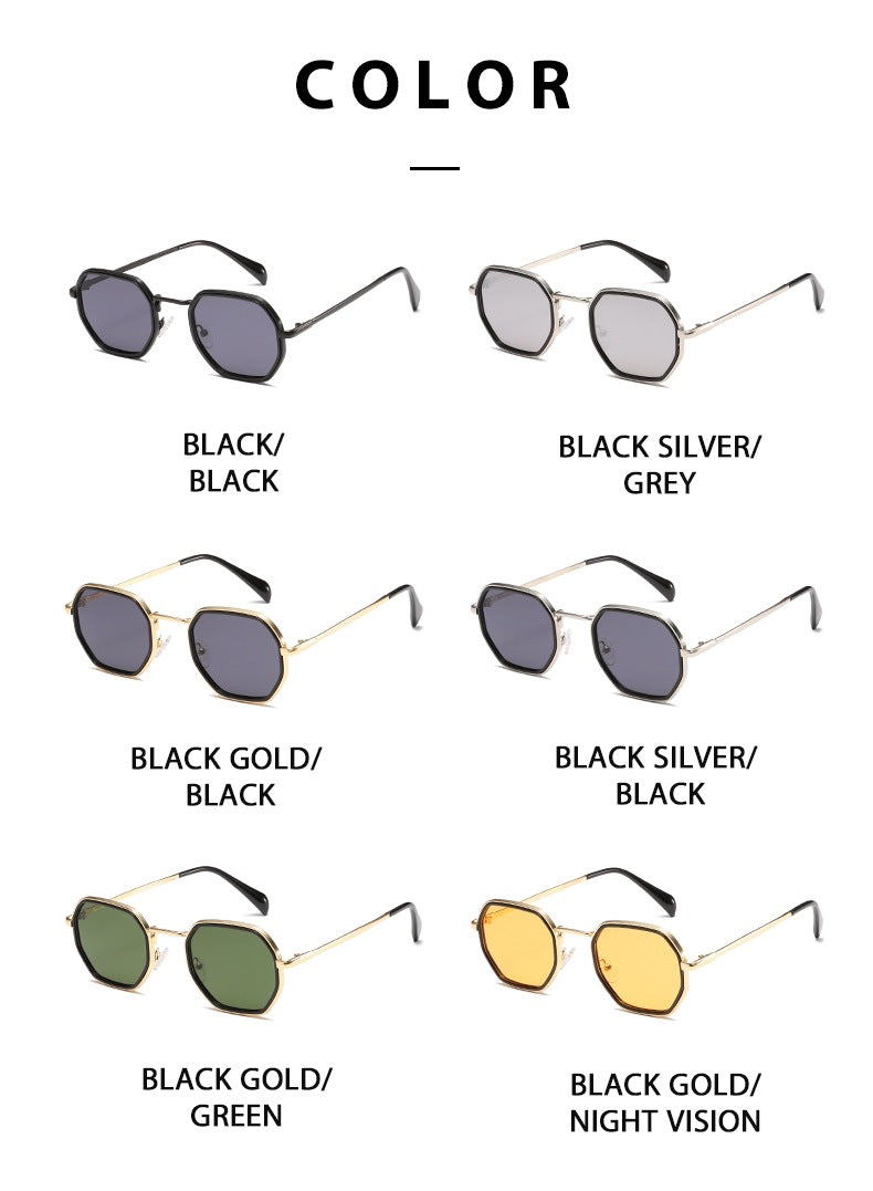 Unisex Full Frame Polygons Sunglasses With PC Lens Material In Black, Perfect For Autumn