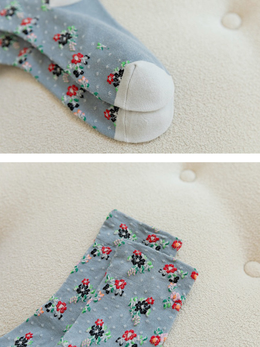 5 Pairs Spring Autumn National Vintage Artsy Jacquard Socks