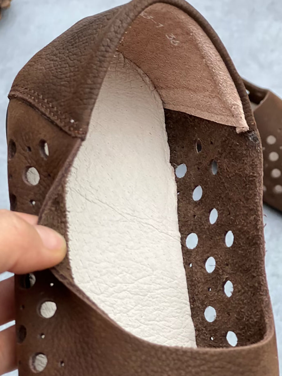 Women Summer Geniune Leather Hollow Out Flat Shoes