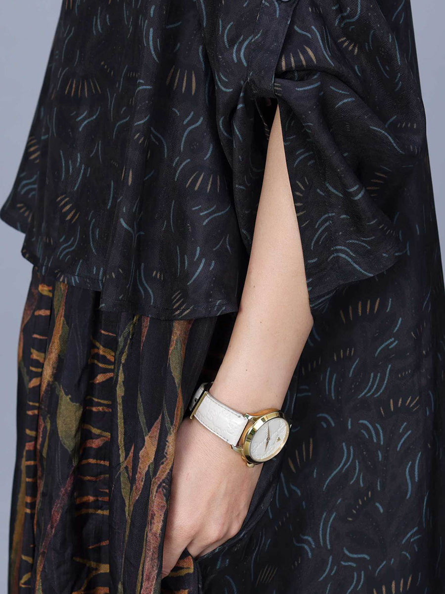 Plus Size Women Spring Vintage Spliced Loose O-Neck Dress