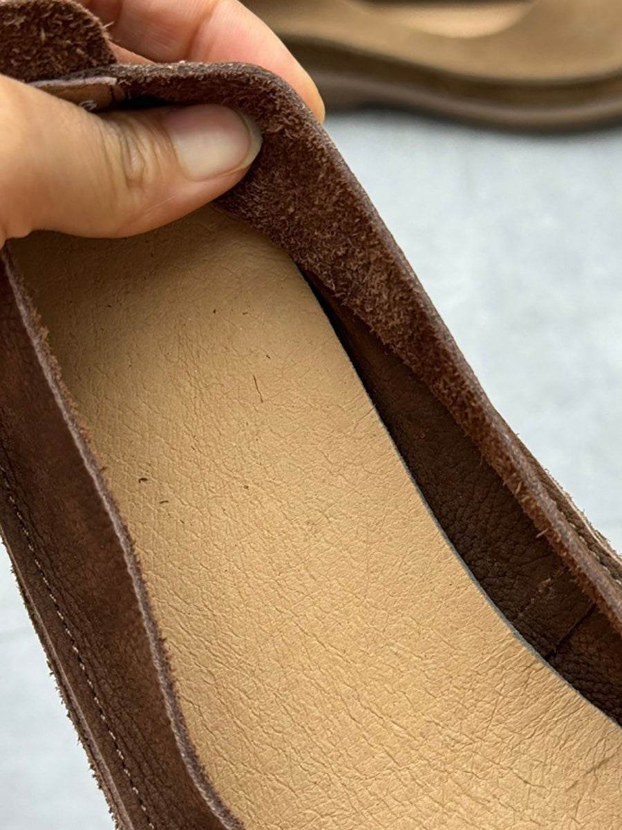 Women Summer Vintage Genuine Leather Low Heel Shoes