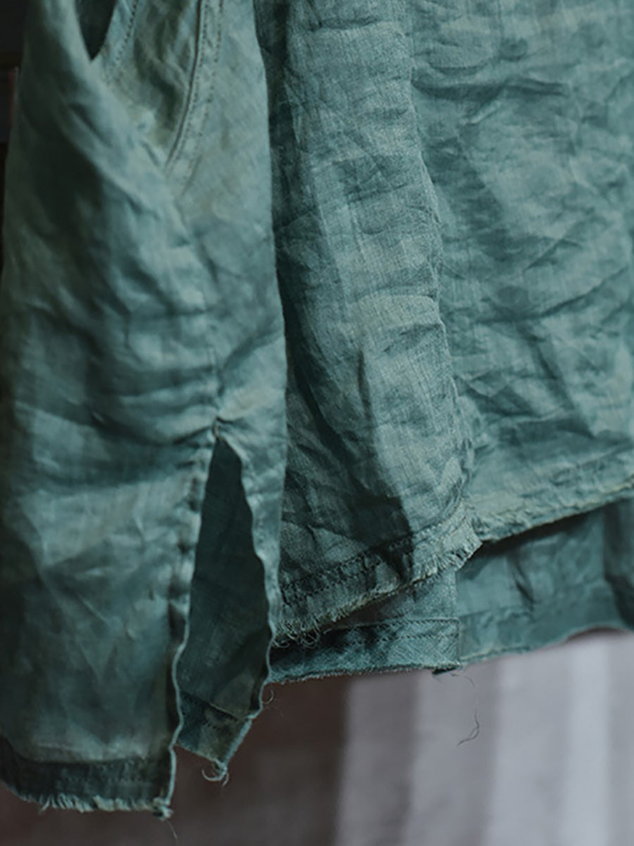 Women Summer Ethnic Solid Slant Spliced Ramie Vest