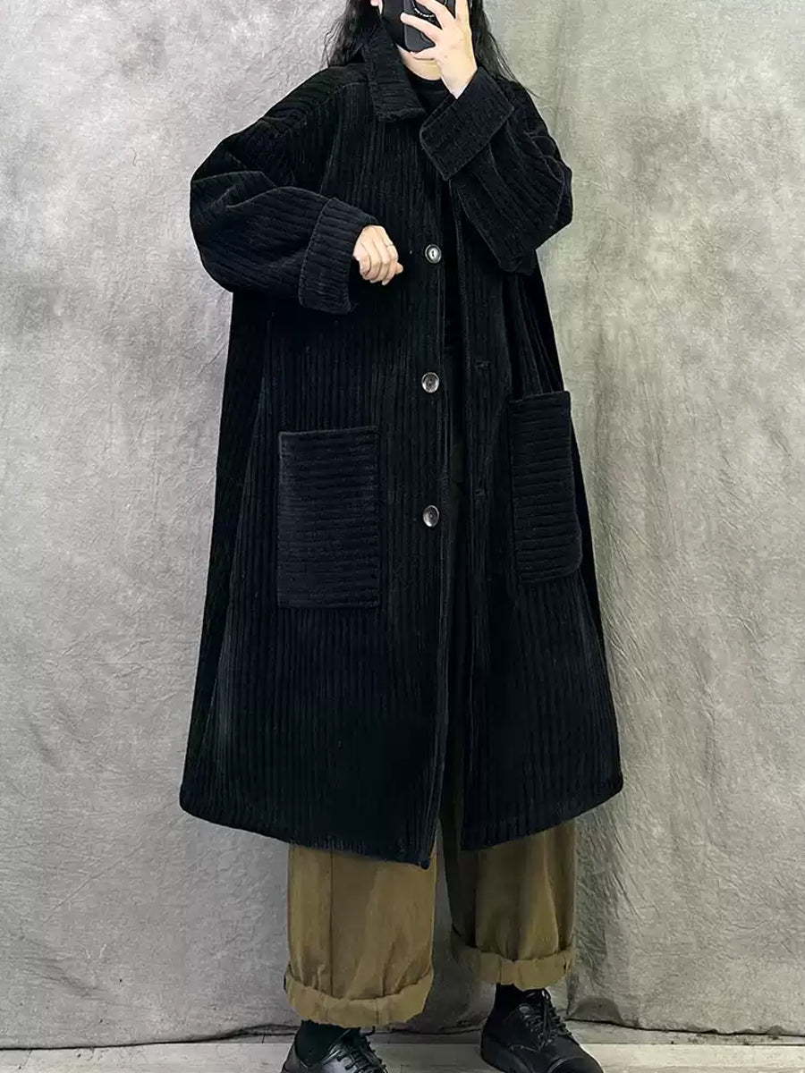 Women Autumn Vintage Turn-down Collar Solid Fleece Coat