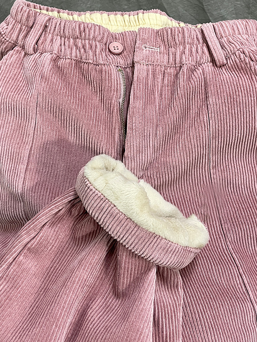 Women Winter Retro Croduroy Spliced Padded Harem Pants