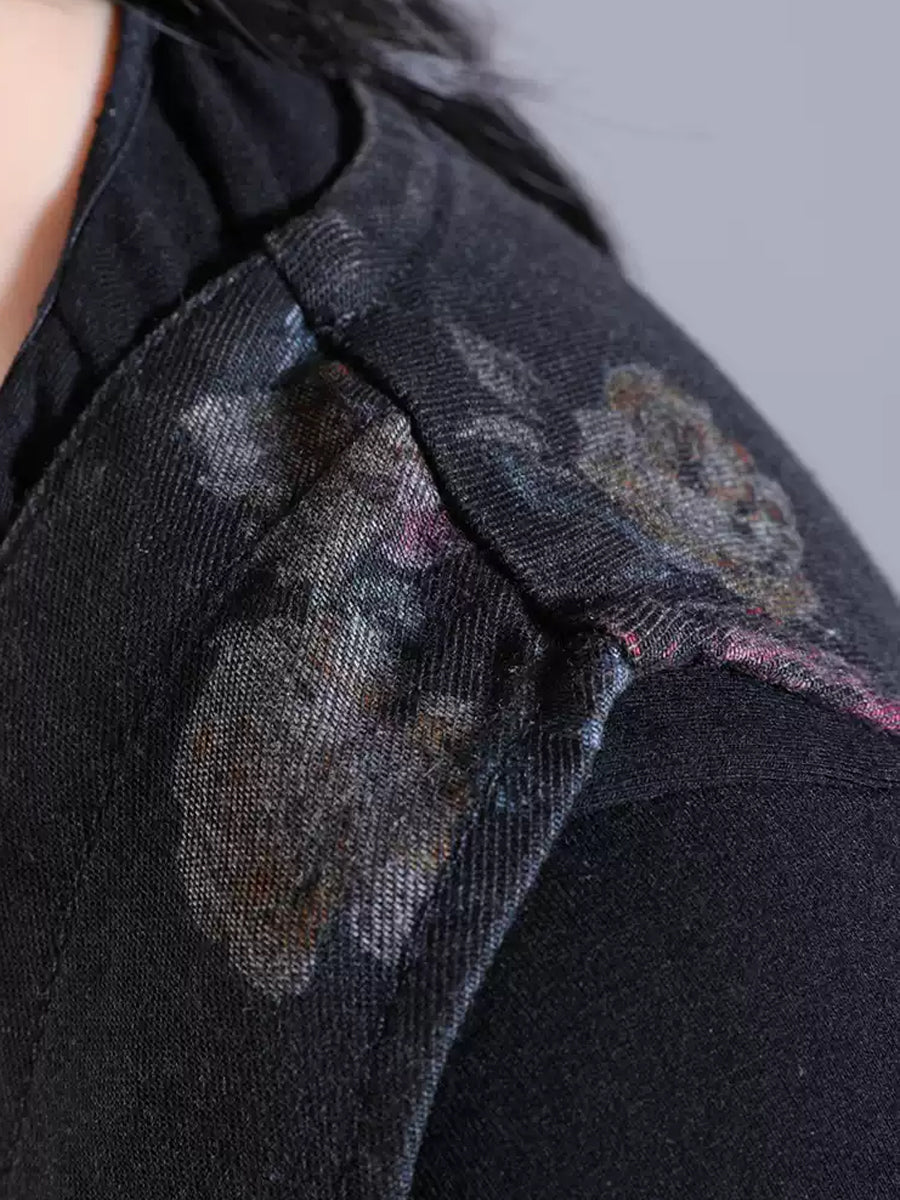 Women Spring Vintage Flower Spliced 100%Cotton Vest Dress