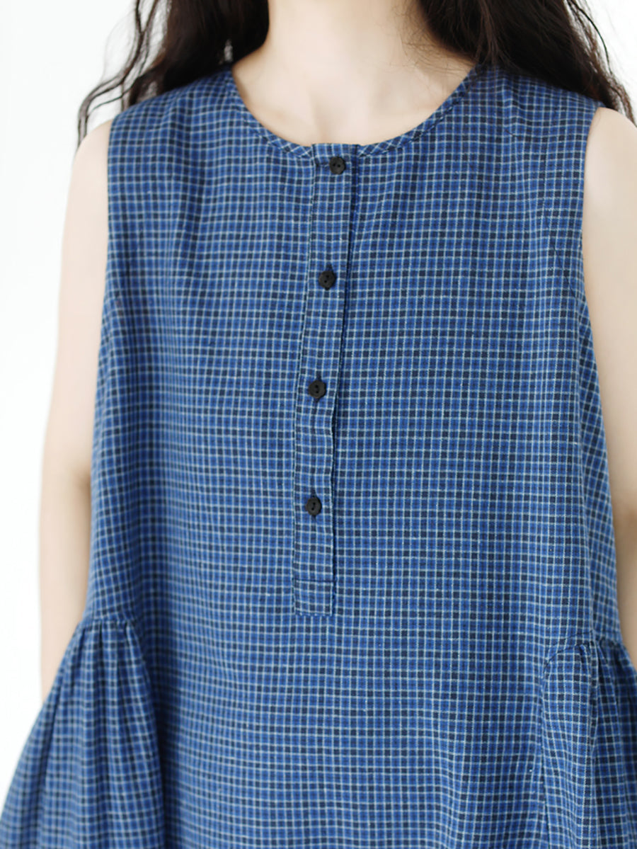 Plus Size Women Summer Artsy Plaid Loose Vest Dress