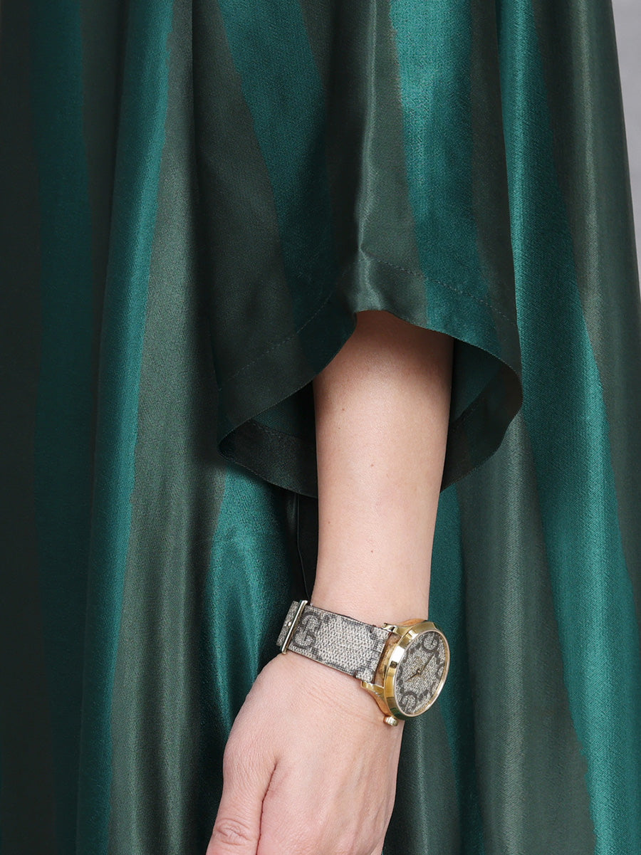 Women Summer Artsy Stripe O-Neck Silk Maxi Dress