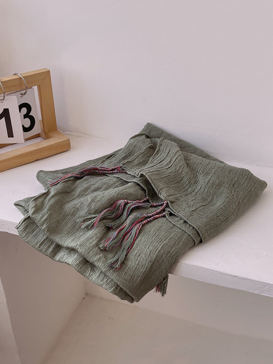 Women Artsy Pure Color Tassel Shawl Scarf