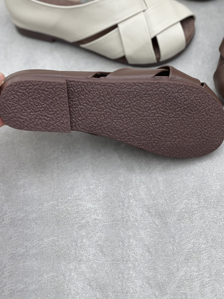 Women Vintage Genuine Leather Spliced Low Heel Shoes