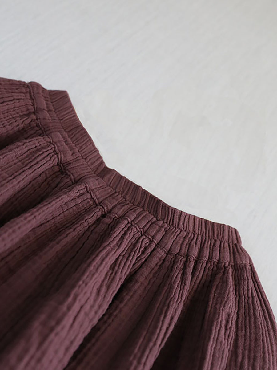 Women Summer Retro Pure Color 100%Cotton Skirt