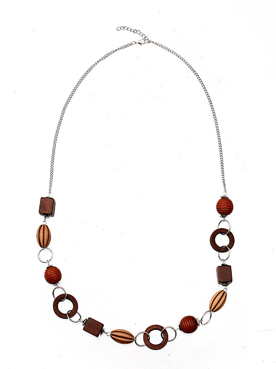 Women Vintage Geometric Wooden Plastic Alloy Necklace