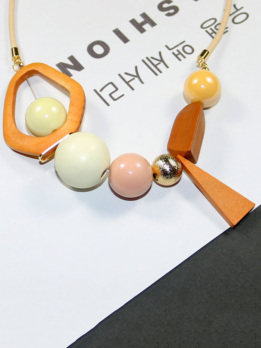 Women Fashion Colorblock Wood Acrylic Necklace