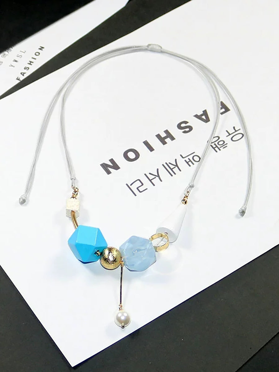 Women Artsy Wood Resin Copper Preal Necklace