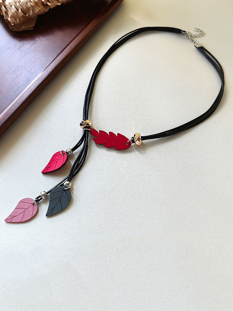Women Artsy Wood Leaf Necklace