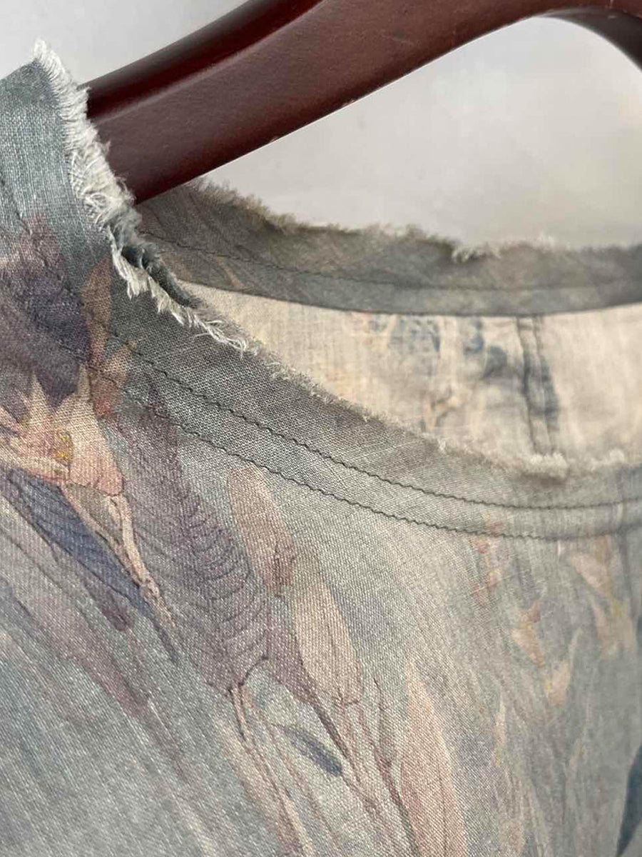 Plus Size Women Summer Vintage Flower O-neck 100%Raime Shirt