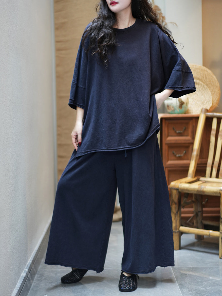 Women Summer Casual Pure Color Long Suits