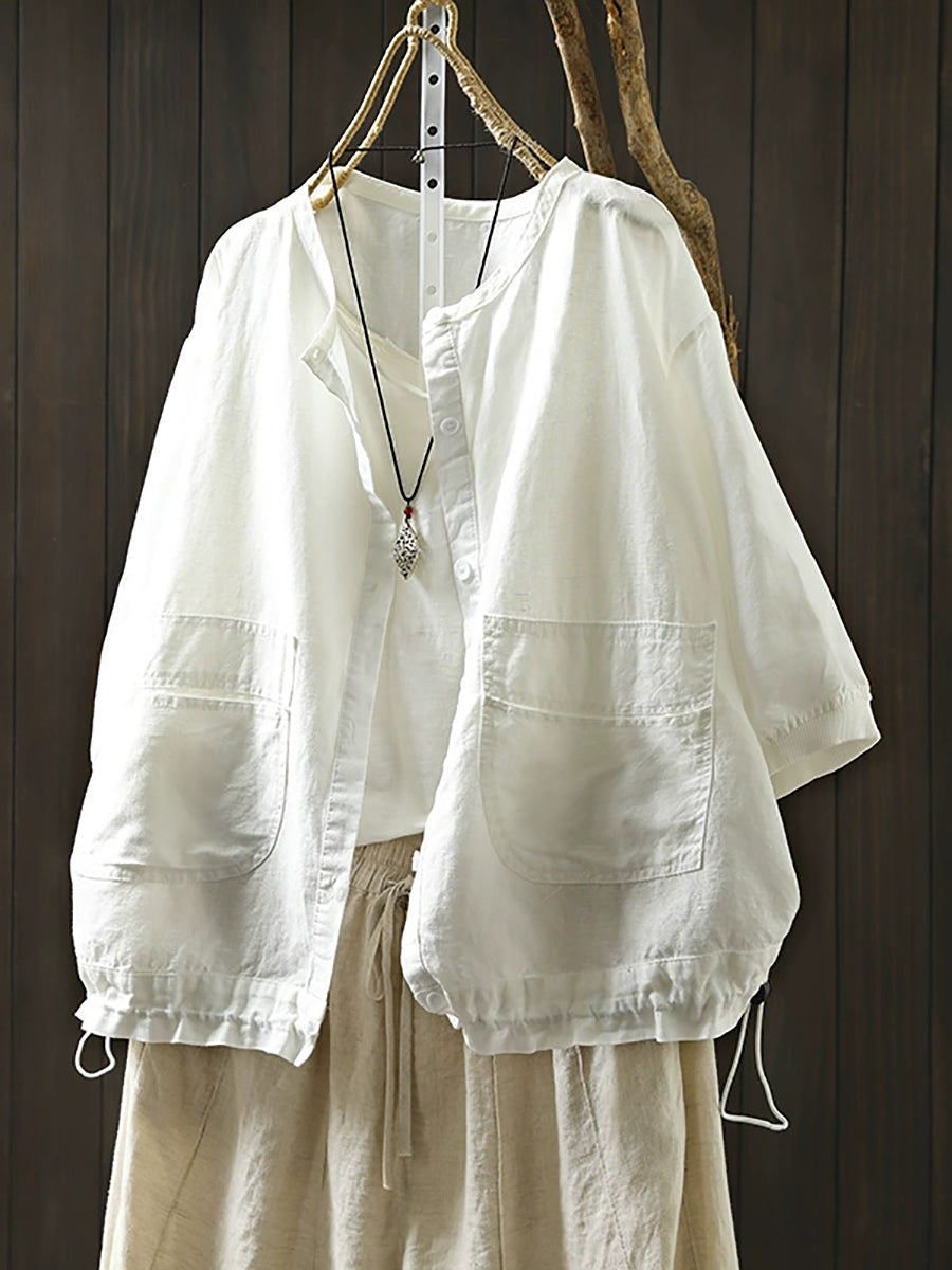 Women Summer Artsy Pure Color O-Neck Shirt