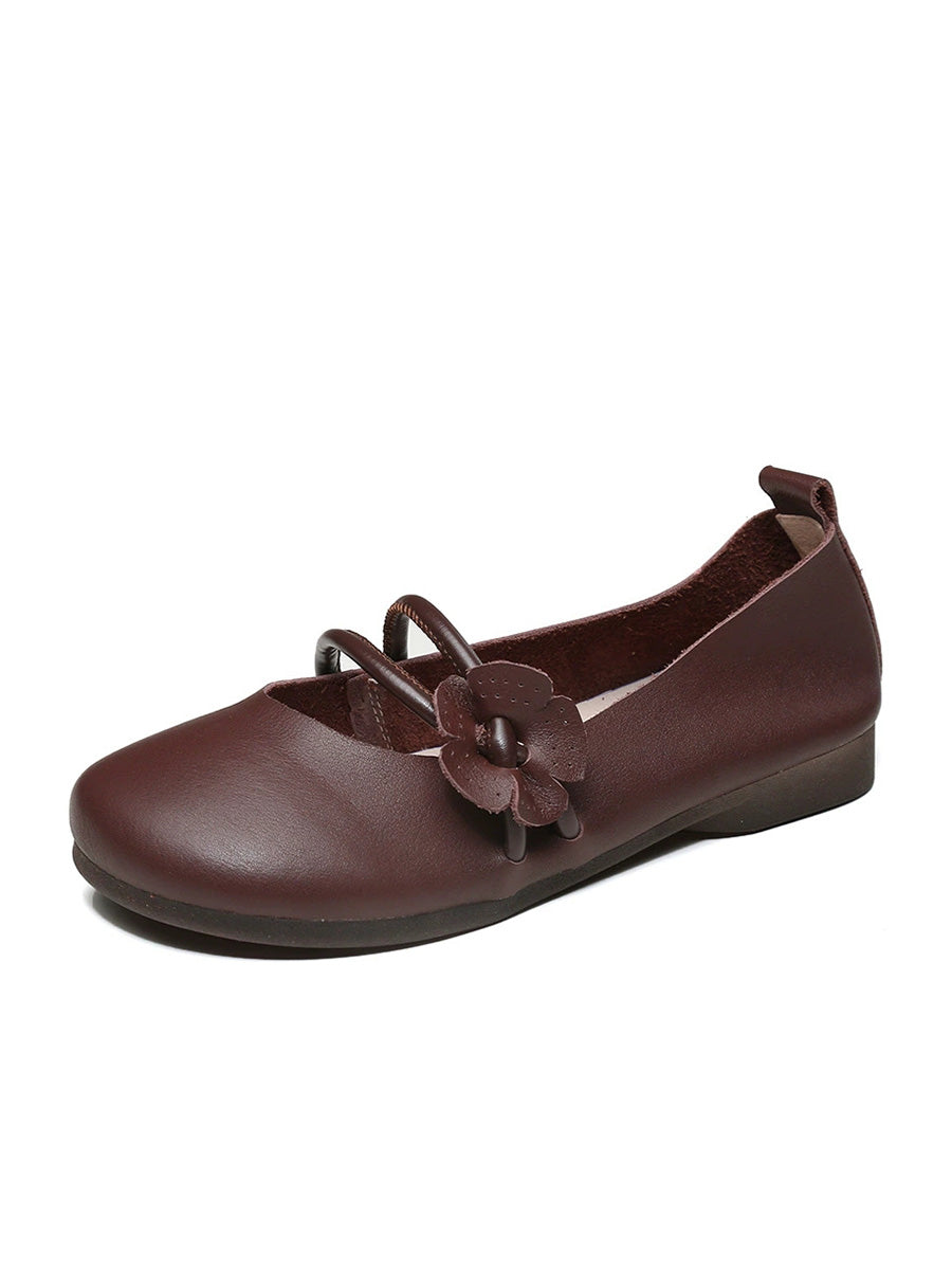 Women Artsy Soft Leather Flower Low Heel Shoes