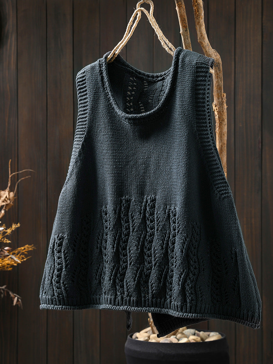 Women Autumn Casual Pure Color O-Neck Knitted Vest