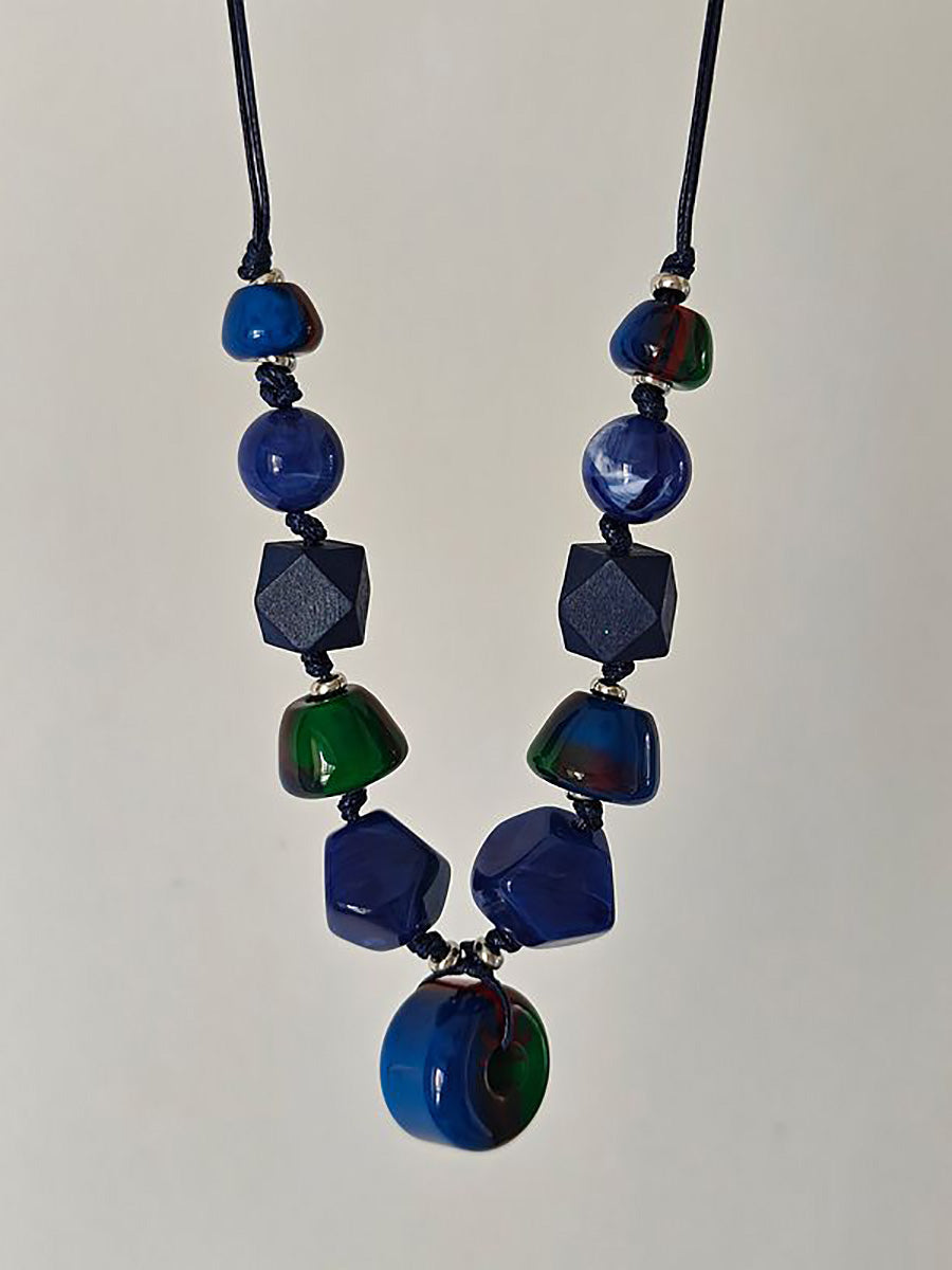 Women Ethnic Geometric Resin Weave Pandent Necklace