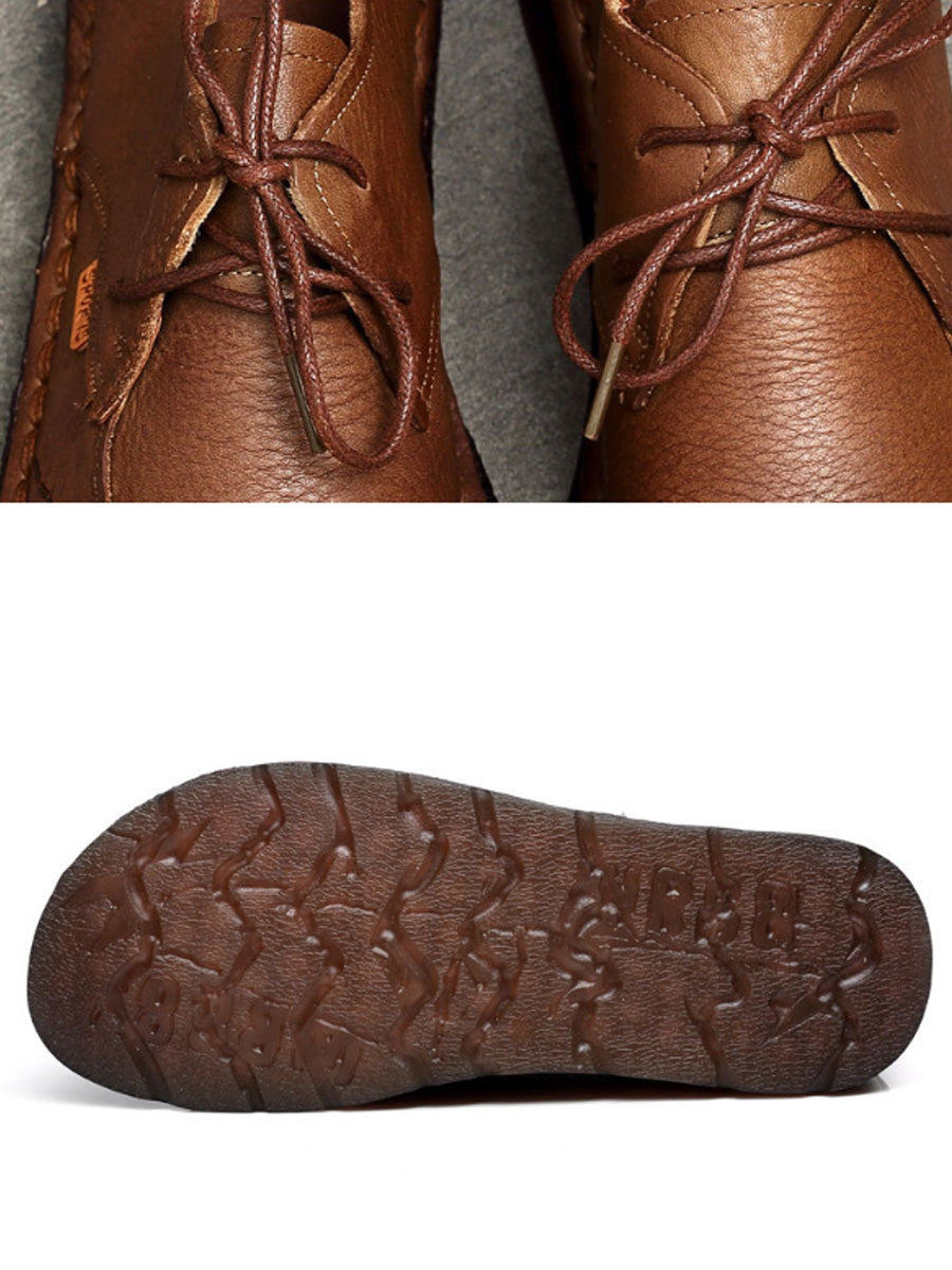 Women Summer Retro Genuine Leather Spliced Flat Shoes