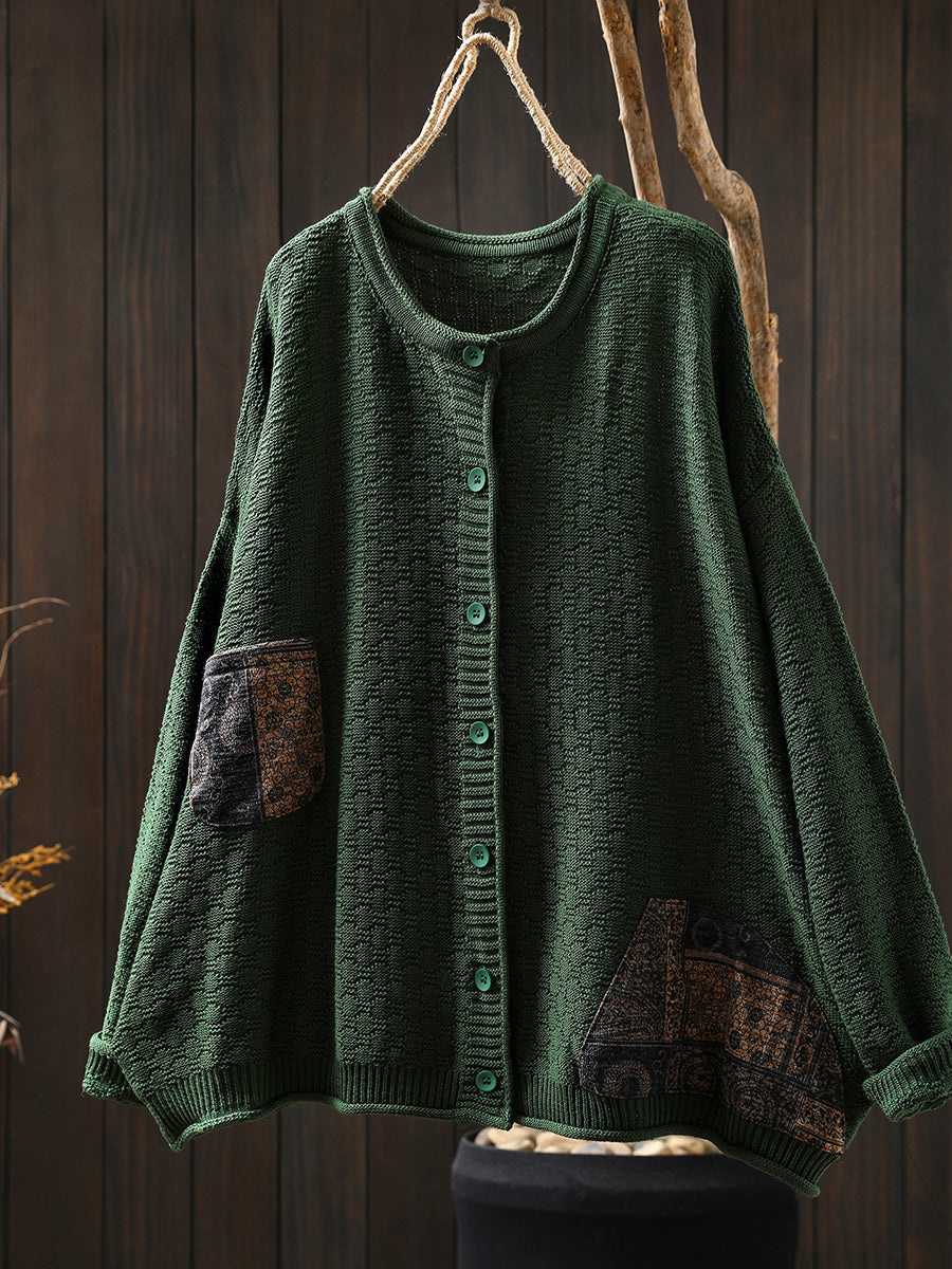 Women Autumn Artsy Spliced O-Neck Knitted Blouse