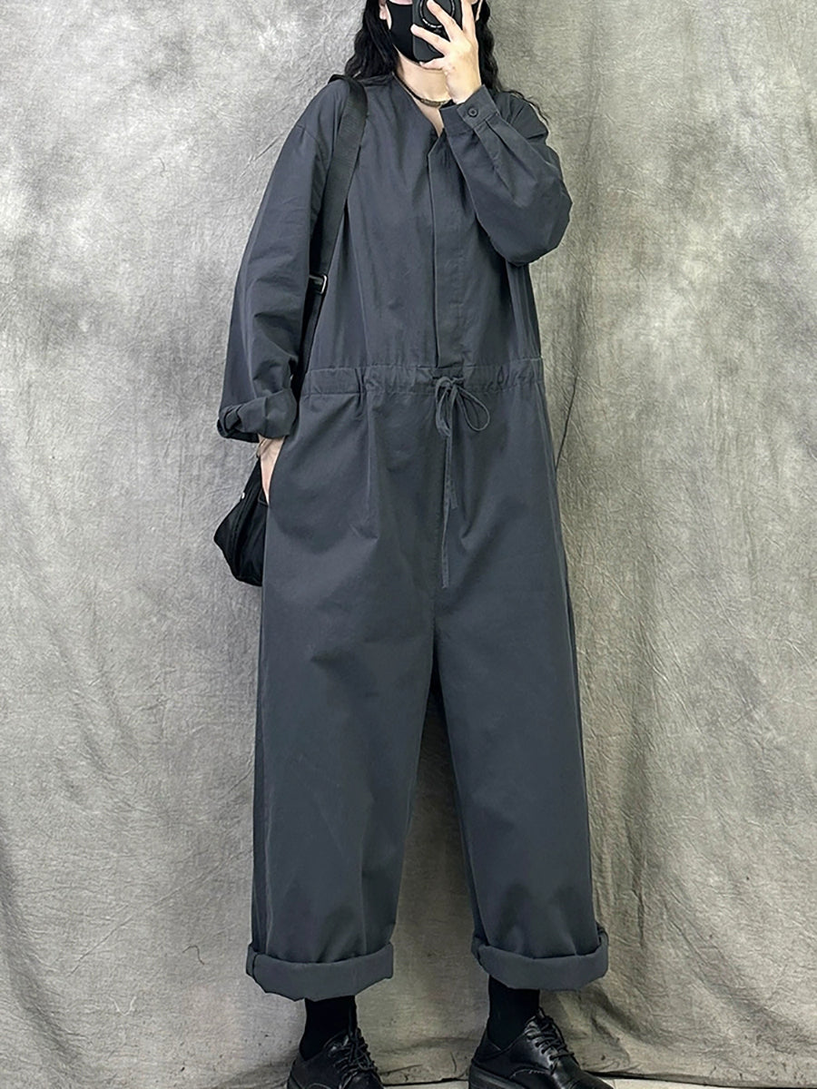 Women Autumn Casual Pure Color Long Sleeve Jumpsuits