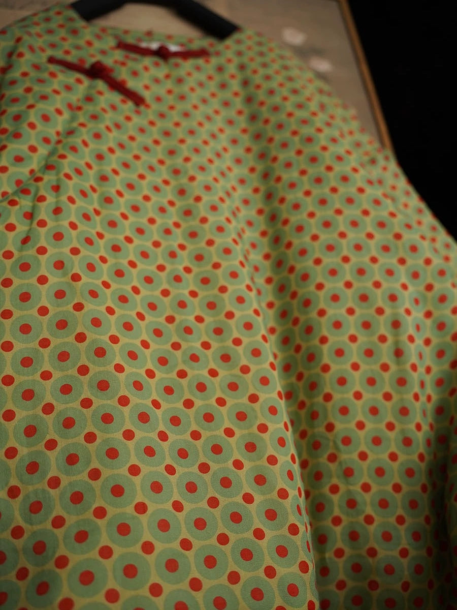 Women Autumn Ethnic Dot Ramie O-Neck Padded Coat