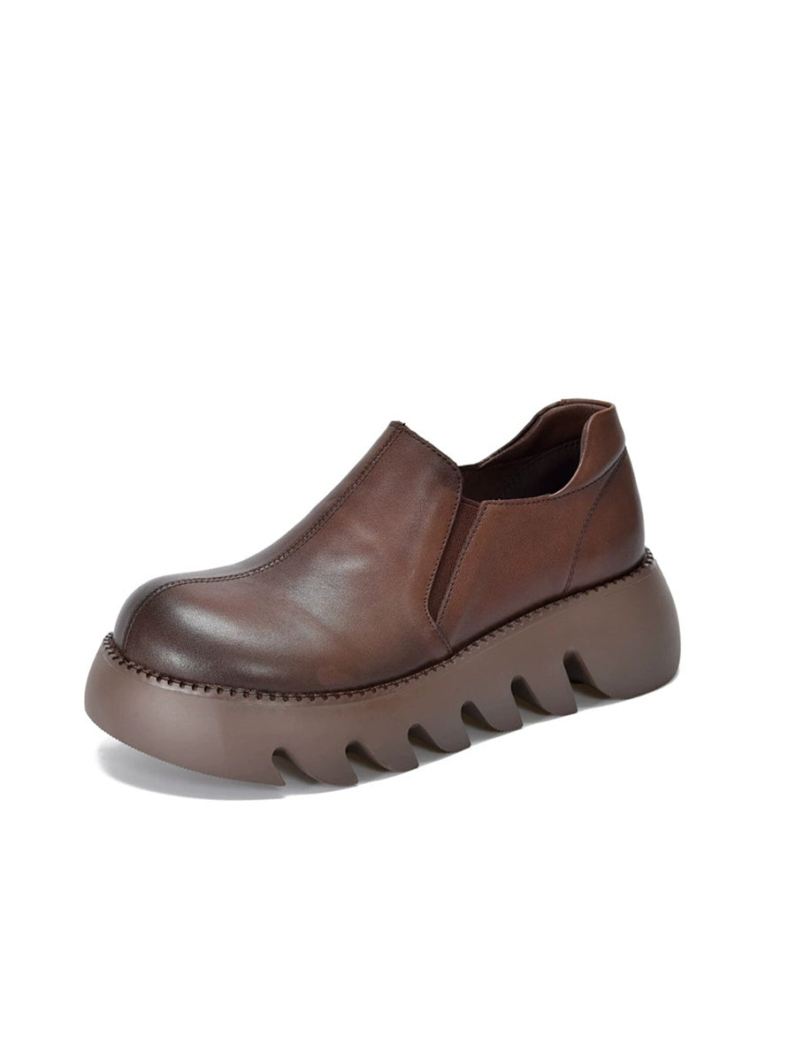 Women Autumn Vintage Genuine Leather Platform Shoes