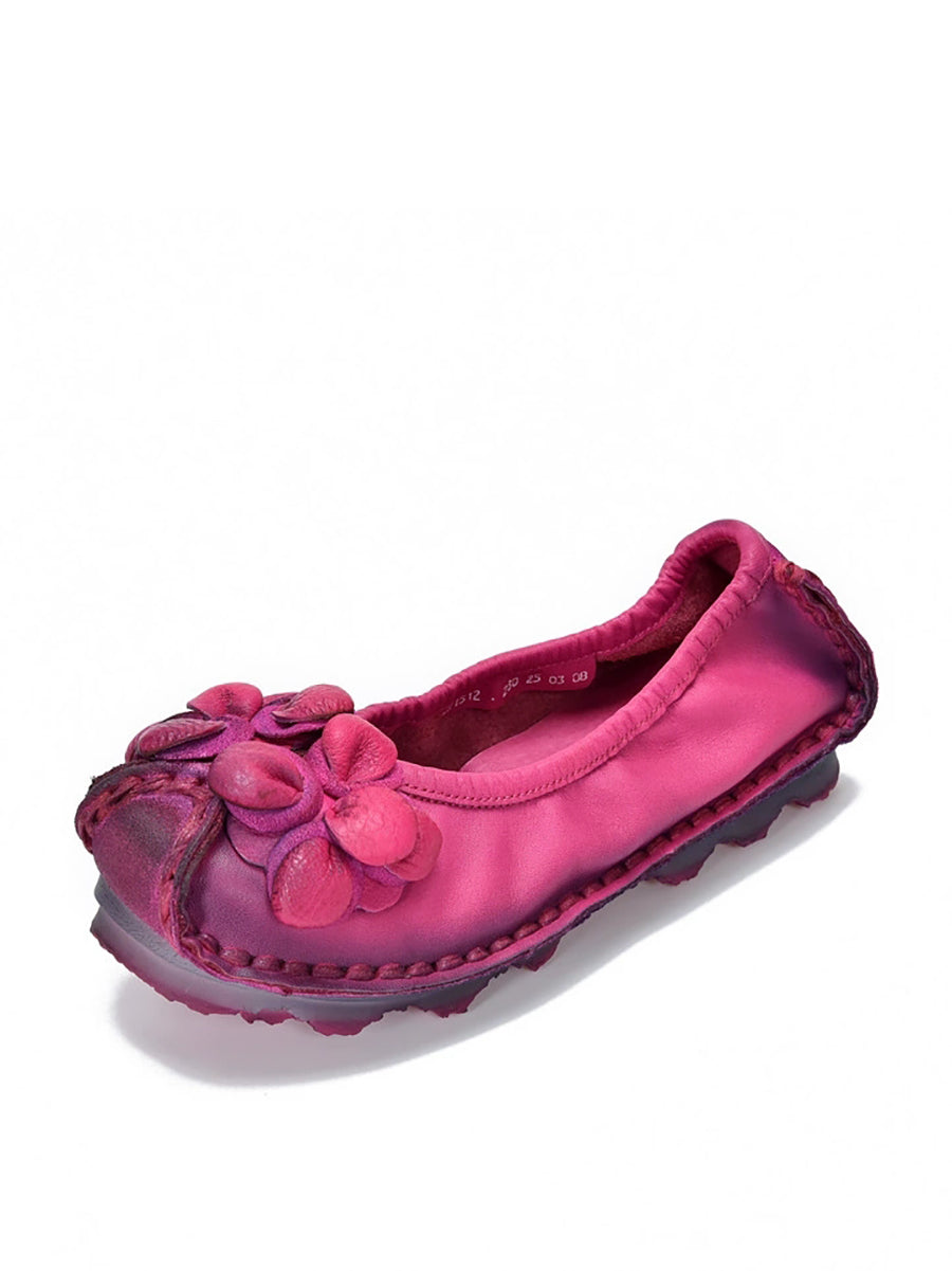 Women Vintage Flower Leather Spliced Flat Shoes