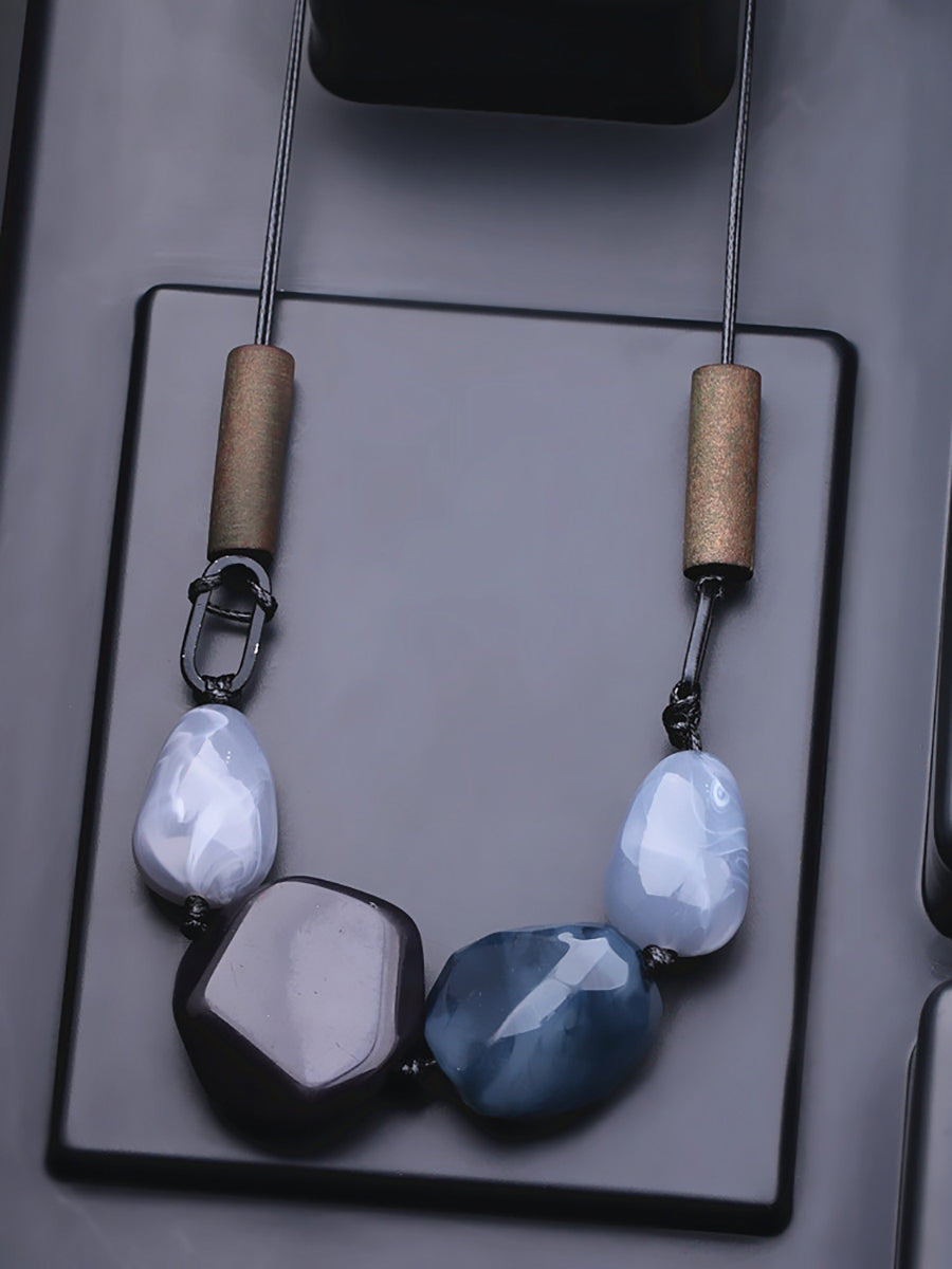 Women Ethnic Resin Stone Weave Necklace