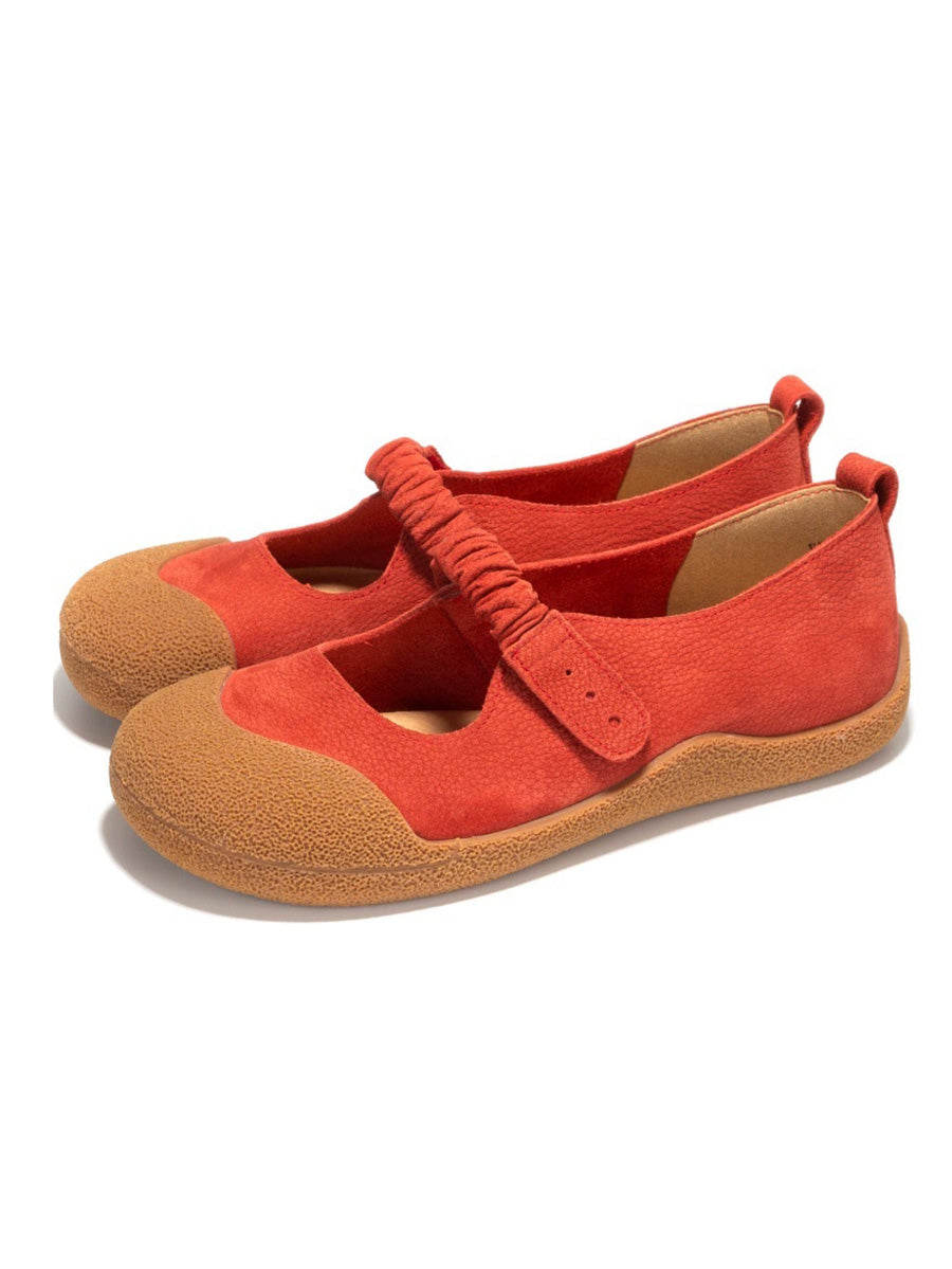 Women Artsy Genuine Leather Spliced Soft Flat Shoes