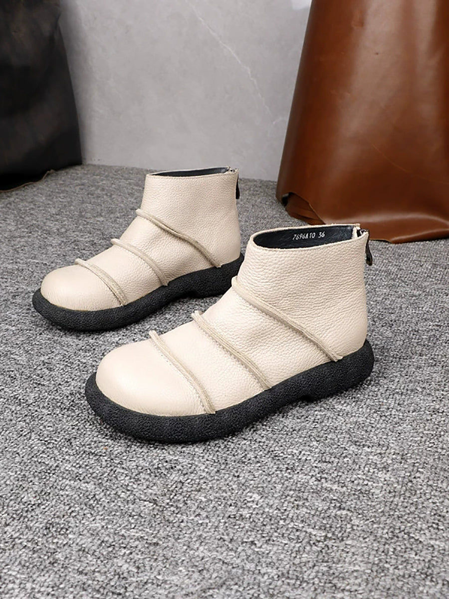 Women Autumn Genuine Leather Spliced Ankle Boots