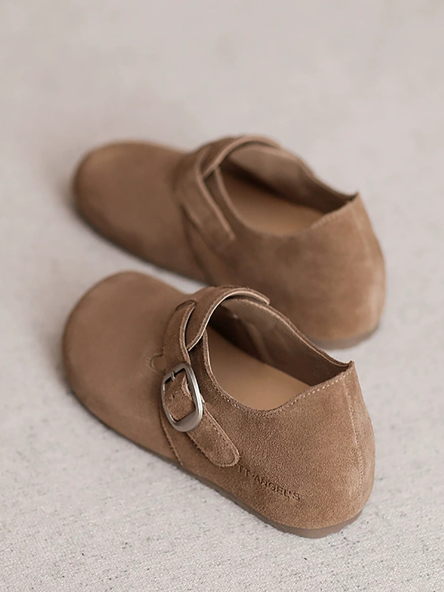 Women Summer Pure Color Leather Suede Flat Shoes