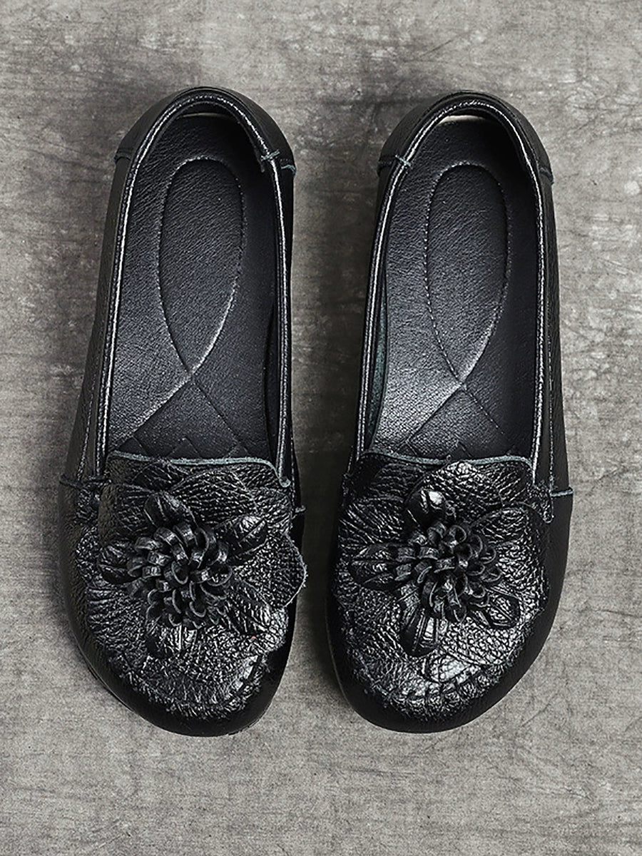 Women Summer Genuine Leather Flower Low Heel Shoes