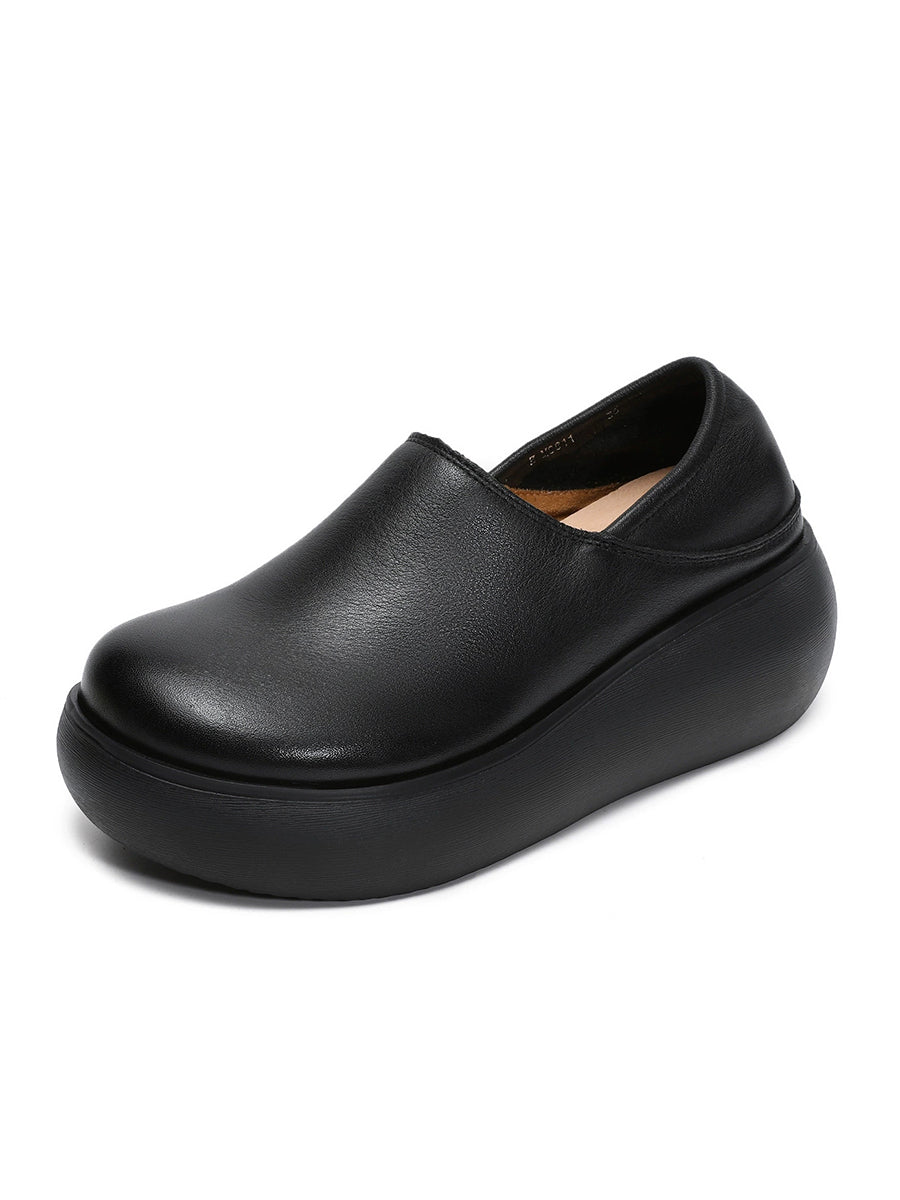 Women Genuine Leather Pure Color Platfrom Shoes