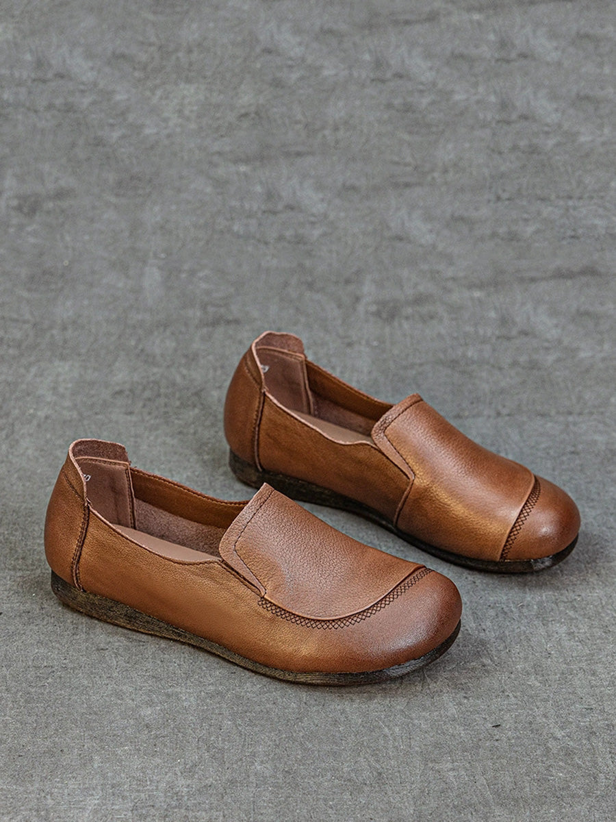 Women Vintage Genuine Leather Spliced Flat Shoes