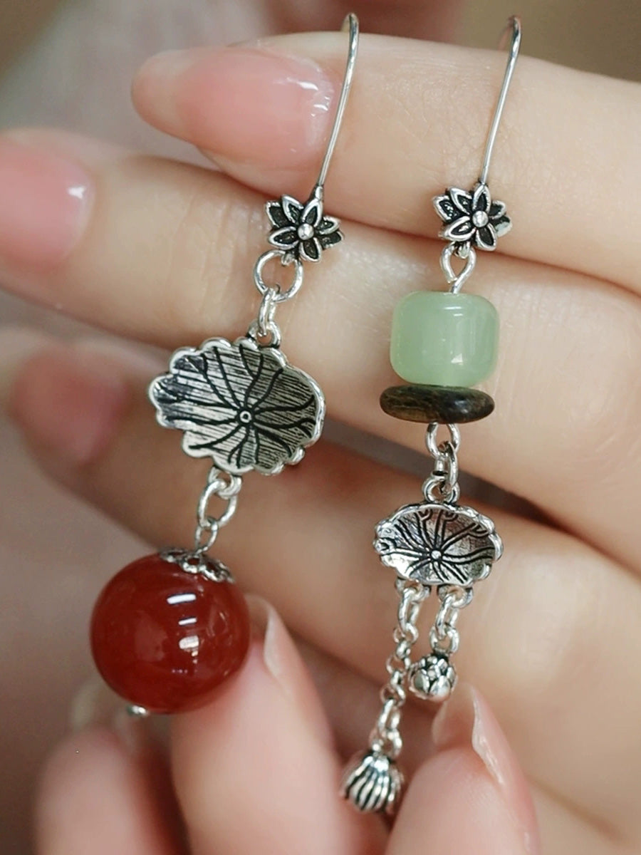 Vintage Lotus Leaf Alloy Bead Tassel Earrings