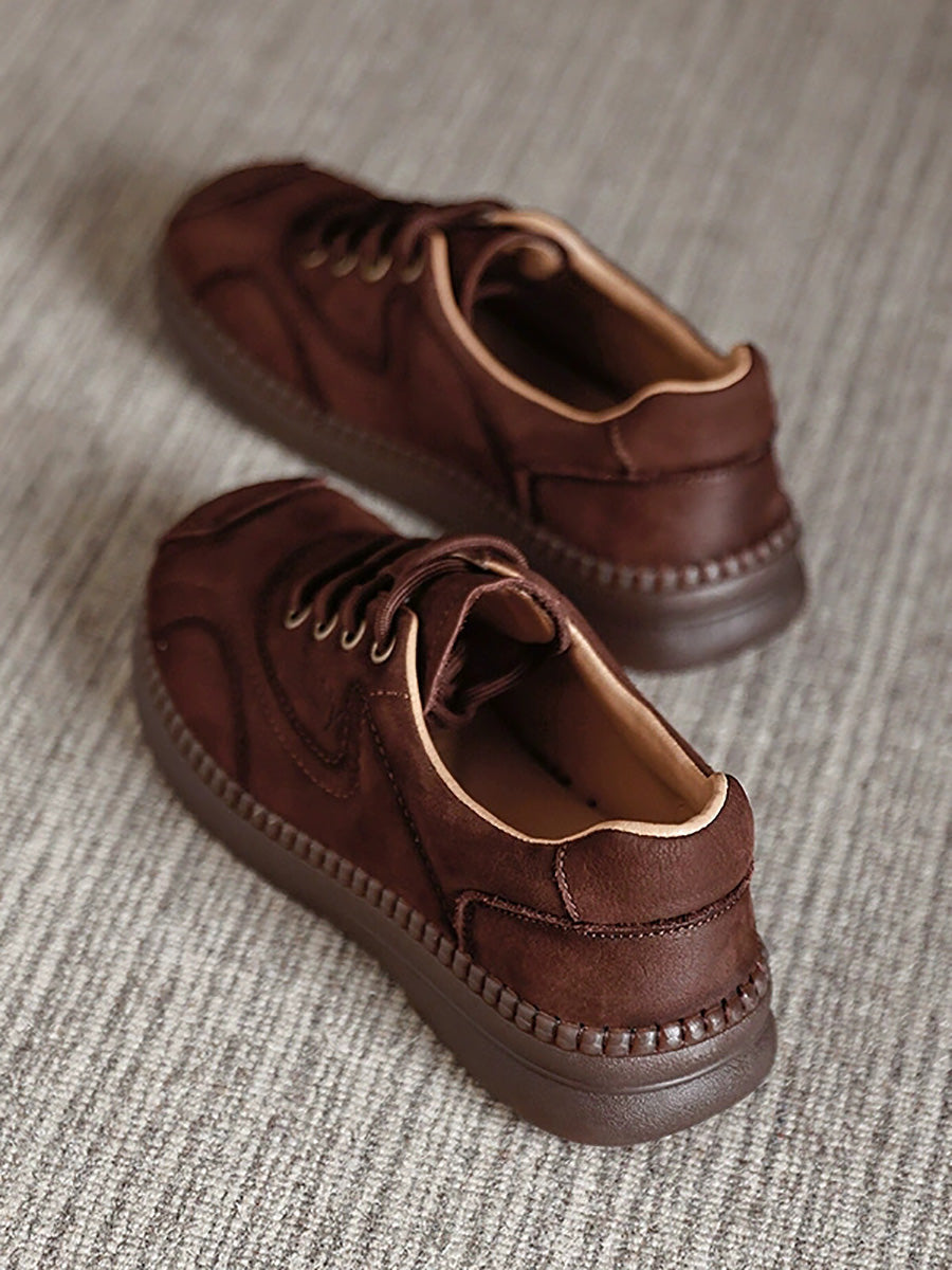 Women Autumn Leather Spliced Strap Flat Shoes