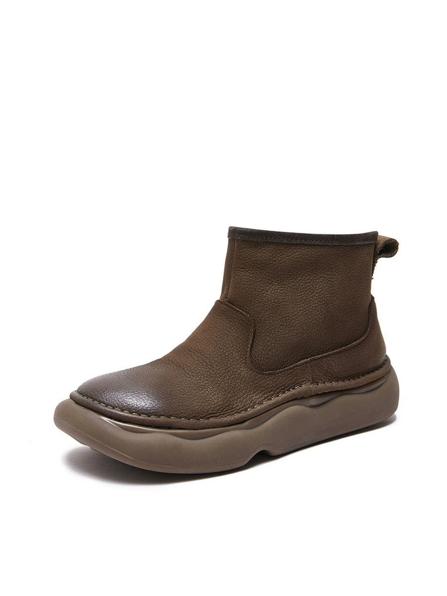 Women Winter Genuine Leather Spliced Flat Boots